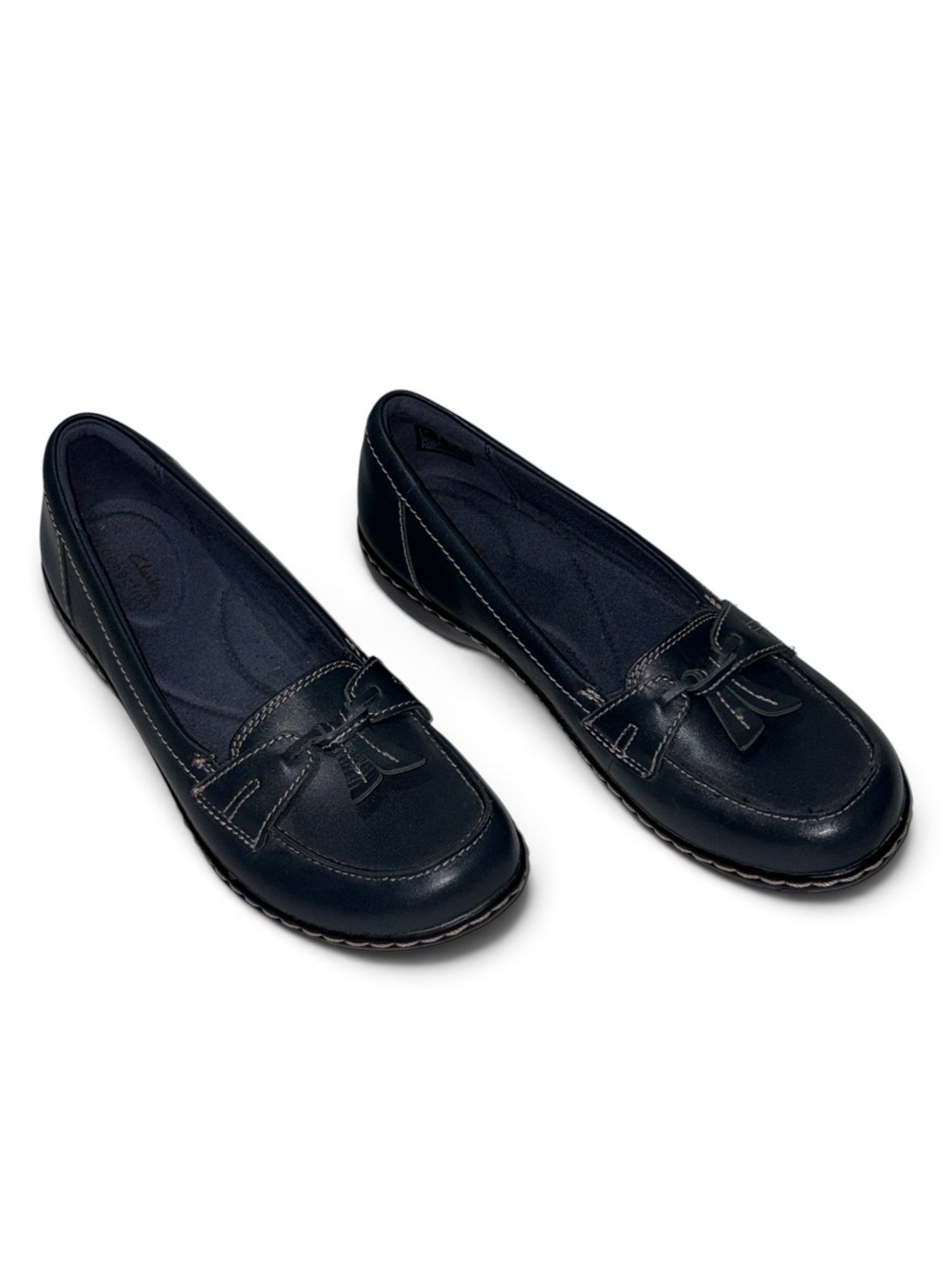 Clarks Ashland Bubble Loafer Women's Slip On Size 8 Navy Blue Leather